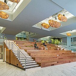 A large wooden staircase.